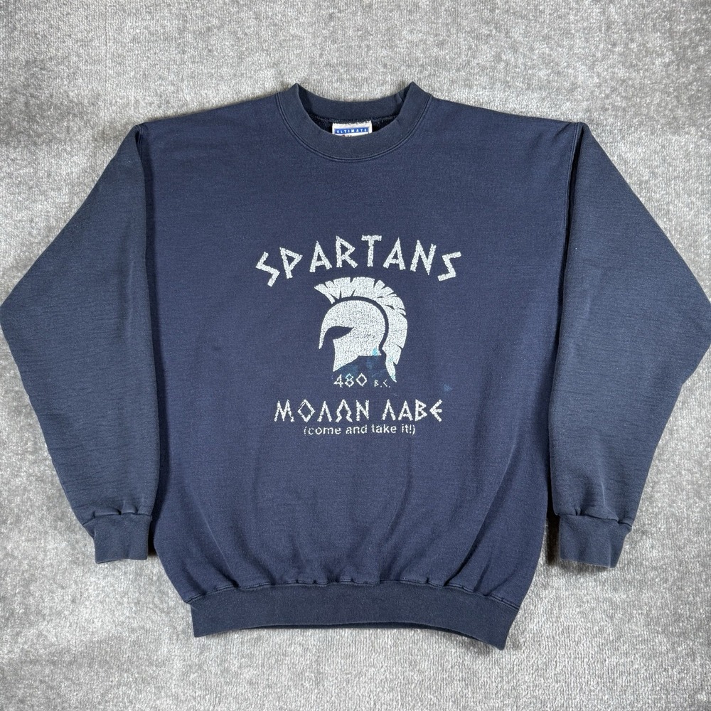 Vintage Spartan Hanes Pullover Adult Medium Navy Blue Crewneck Come And Take It